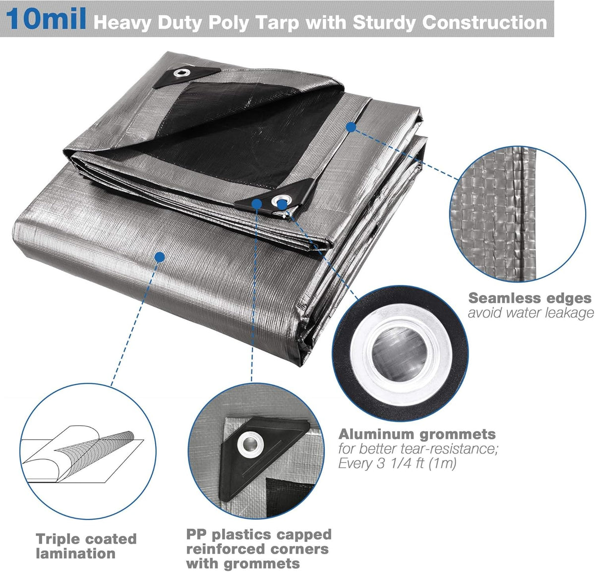 12x16ft Heavy Duty Reinforced Poly Tarp Waterproof Tarpaulin S845356