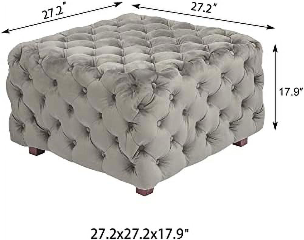 Gray Velvet Ottoman Bench Cube Foot Rest Stool Coffee Table 27.2" W B927