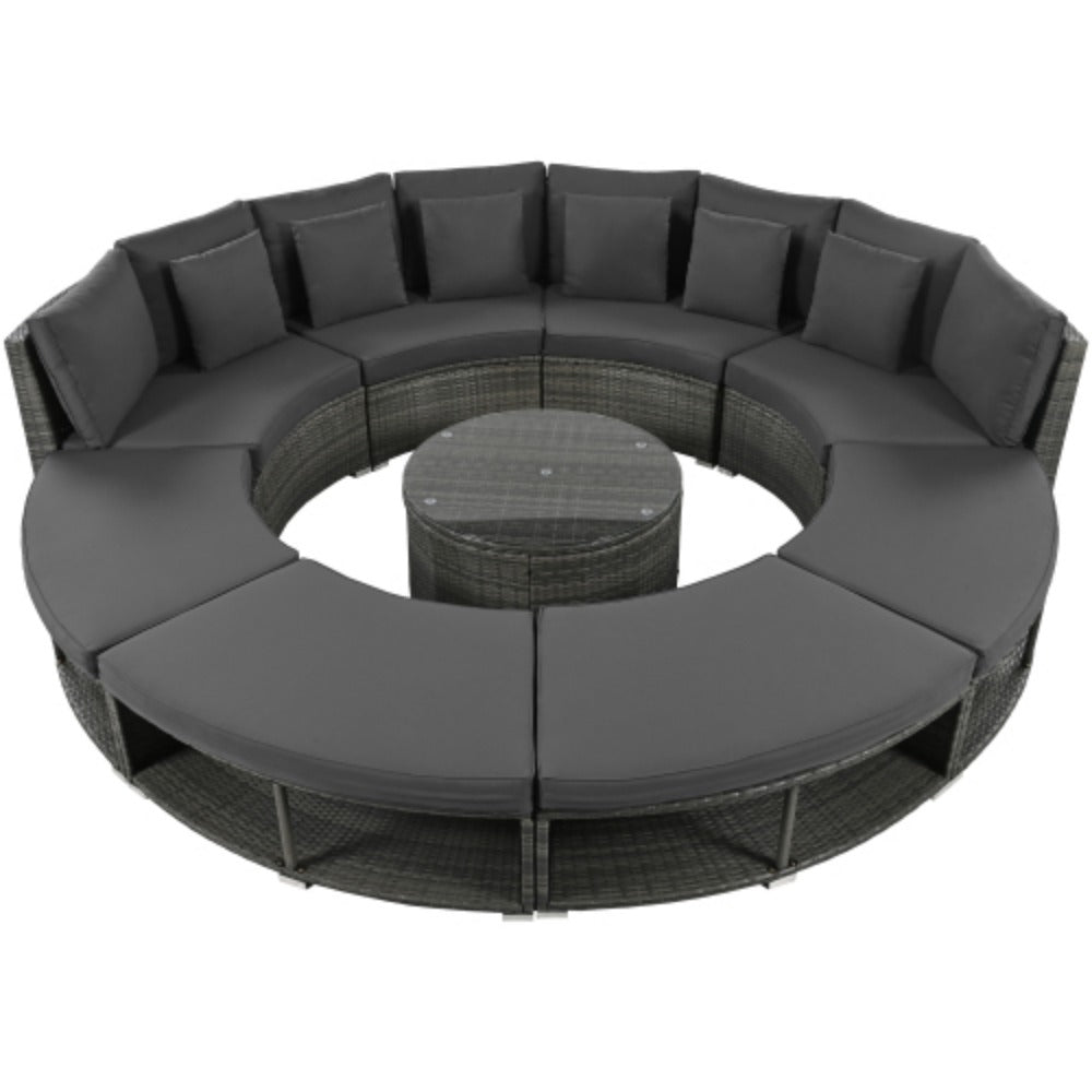 9-Piece Rattan Wicker Outdoor Sofa Set with Tempered Glass Coffee Table K795374