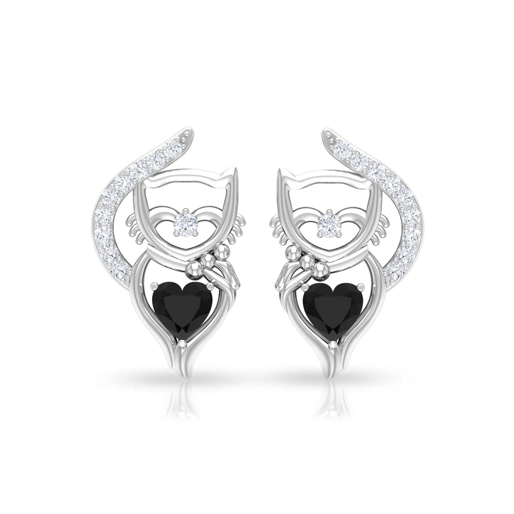 Black Diamond Stud Earrings, 925 Sterling Silver G66417