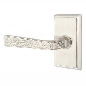 Left Handed Privacy Hammered Door Lever with Rectangular Rose in Satin Nickel H30010