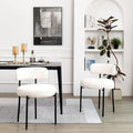 White Boucle Dining Chairs Set of 2 with Black Metal Legs H568