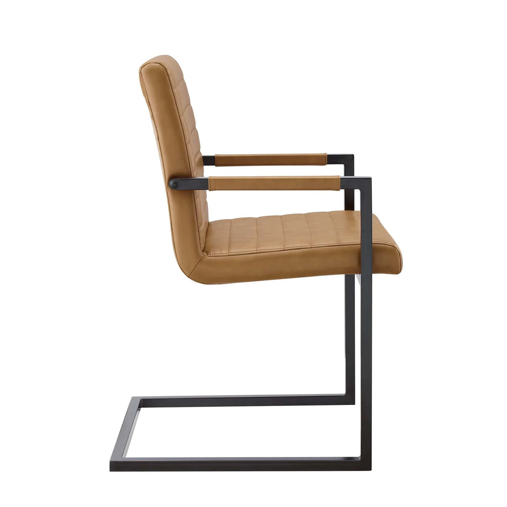 Tan Vegan Leather Dining Chairs, Set of 2 O813
