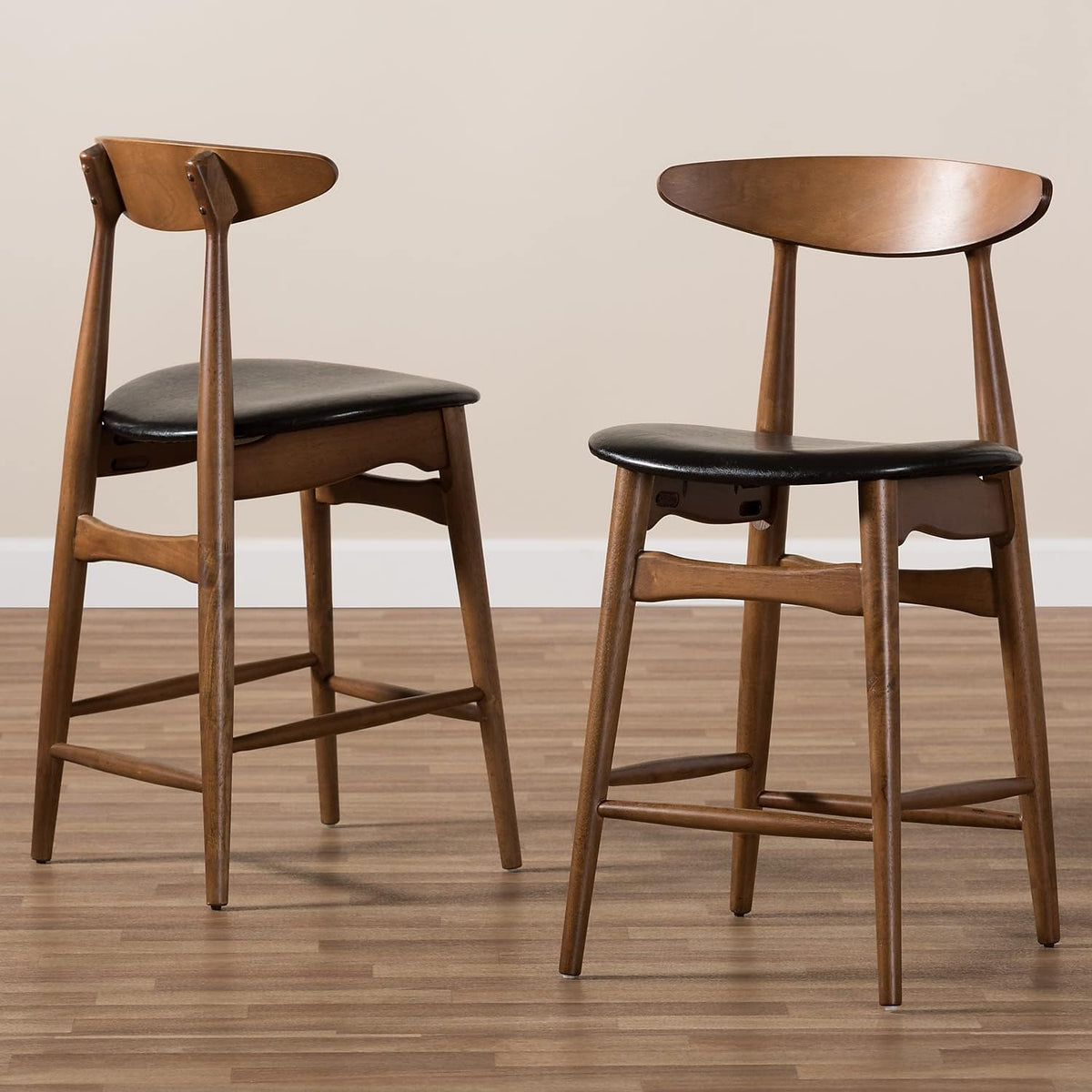 Black Faux Leather Counter Stool Set Qty 2 Y295182