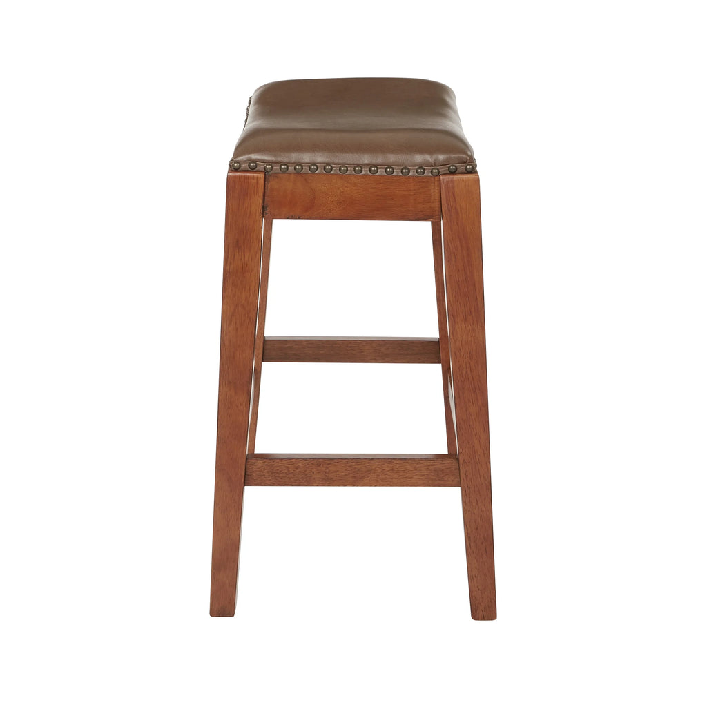 Saddle Stool with Espresso Finish Legs and Molasses Bonded Leather F9316