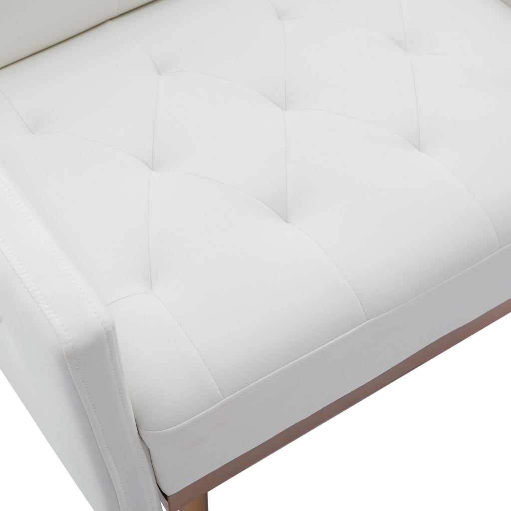 White PU Leather Accent Chair with Golden Metal Legs U15430