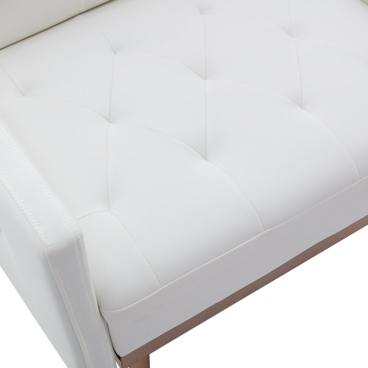 White PU Leather Accent Chair with Golden Metal Legs U15430