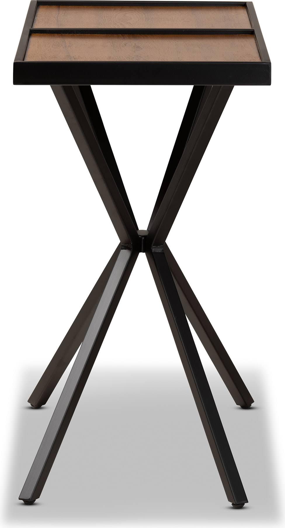 Walnut Finished Wood and Black Finished Metal Console Table A4458