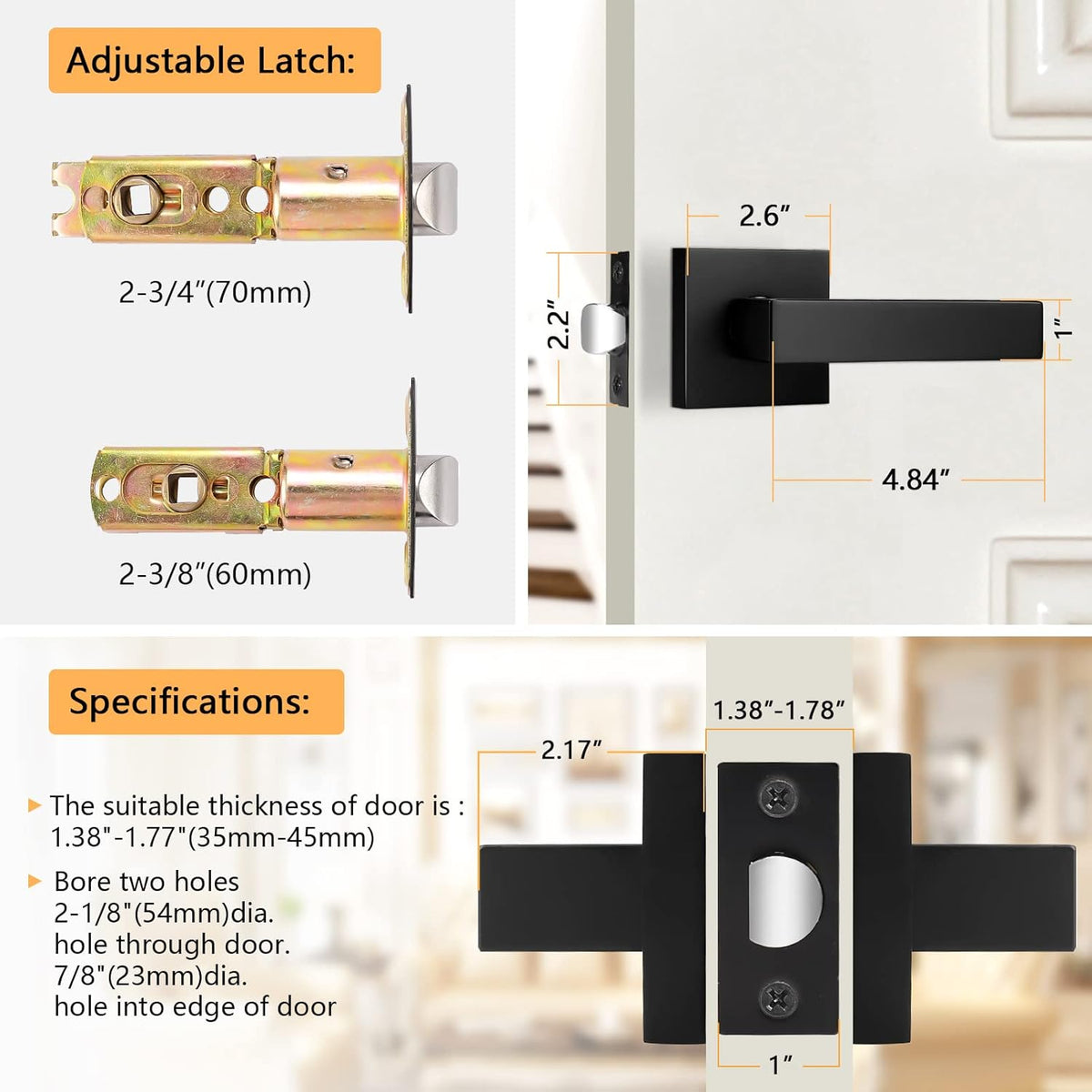 Matte Black Square Heavy Duty Passage Door Levers K514981