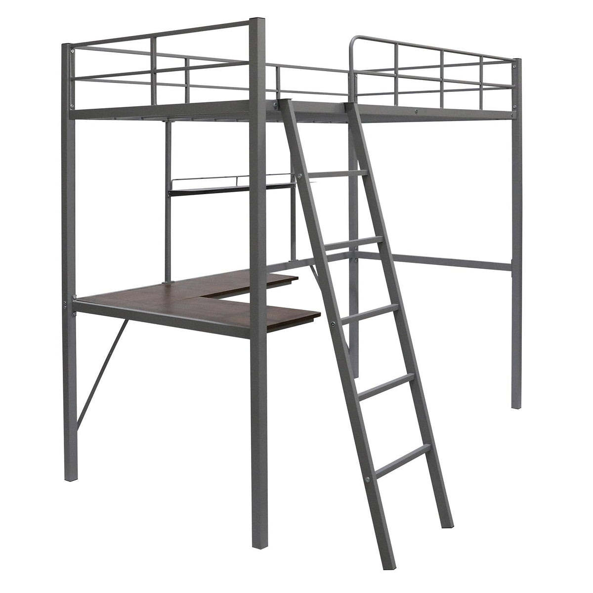 Black Metal Twin Loft Bed with Desk and Shelf E20686