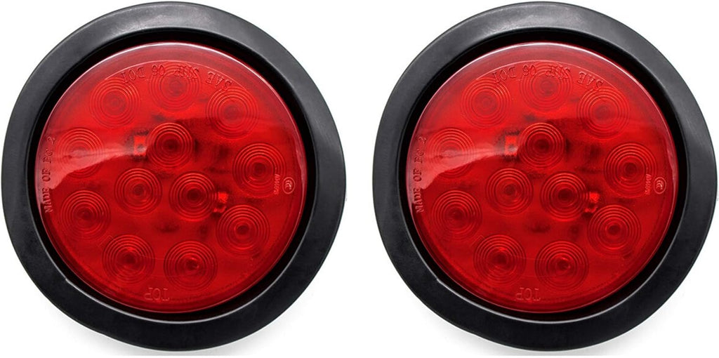 4" Inch White Red Amber 12 LED Round Trailer Light Kit with 3 wire Pigtail Plug & Grommet, Pack of 2 H439622