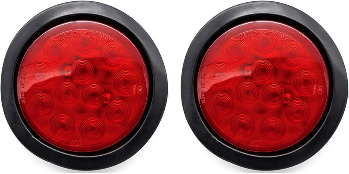 4" Inch White Red Amber 12 LED Round Trailer Light Kit with 3 wire Pigtail Plug & Grommet, Pack of 2 H439622