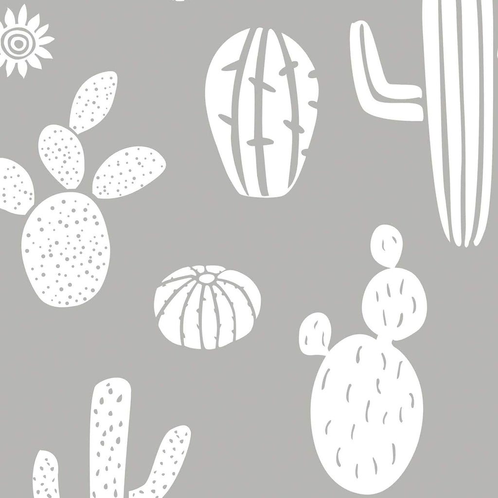 Cactus Comforter Set, White on Light Gray Grey, Microfiber Bedding, 3pcs Twin Size Q76255
