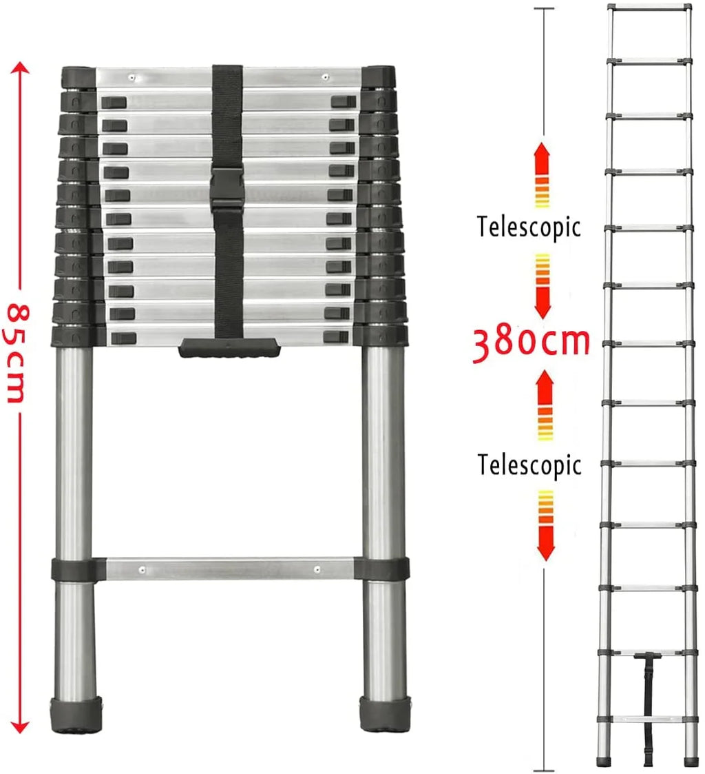 Telescoping Ladder 12.5FT Stainless Steel Extension Ladder O582014