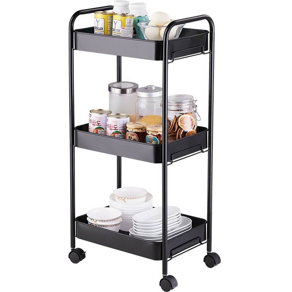 Blue 3-Layer Mobile Utility Trolley with Casters E637537