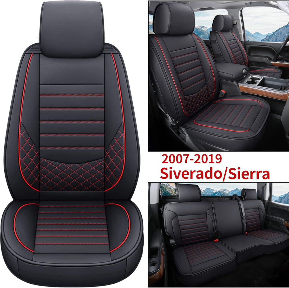 Black Non-Slip Leather Car Seat Covers Full Set S348542
