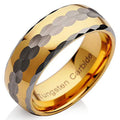 Tungsten Two Tone Gold Silver Hammer Finish Facet Cut Wedding Band Size 13 L12331