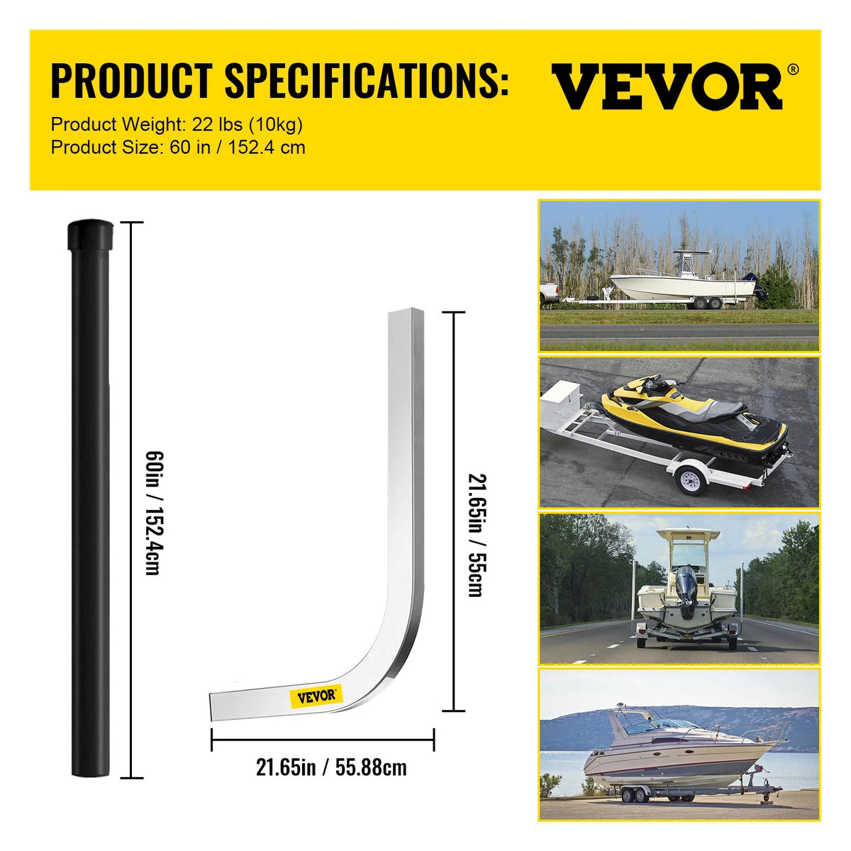 Boat Trailer Guide-on, 60", One Pair Galvanized Steel with PVC Tube Covers A5173