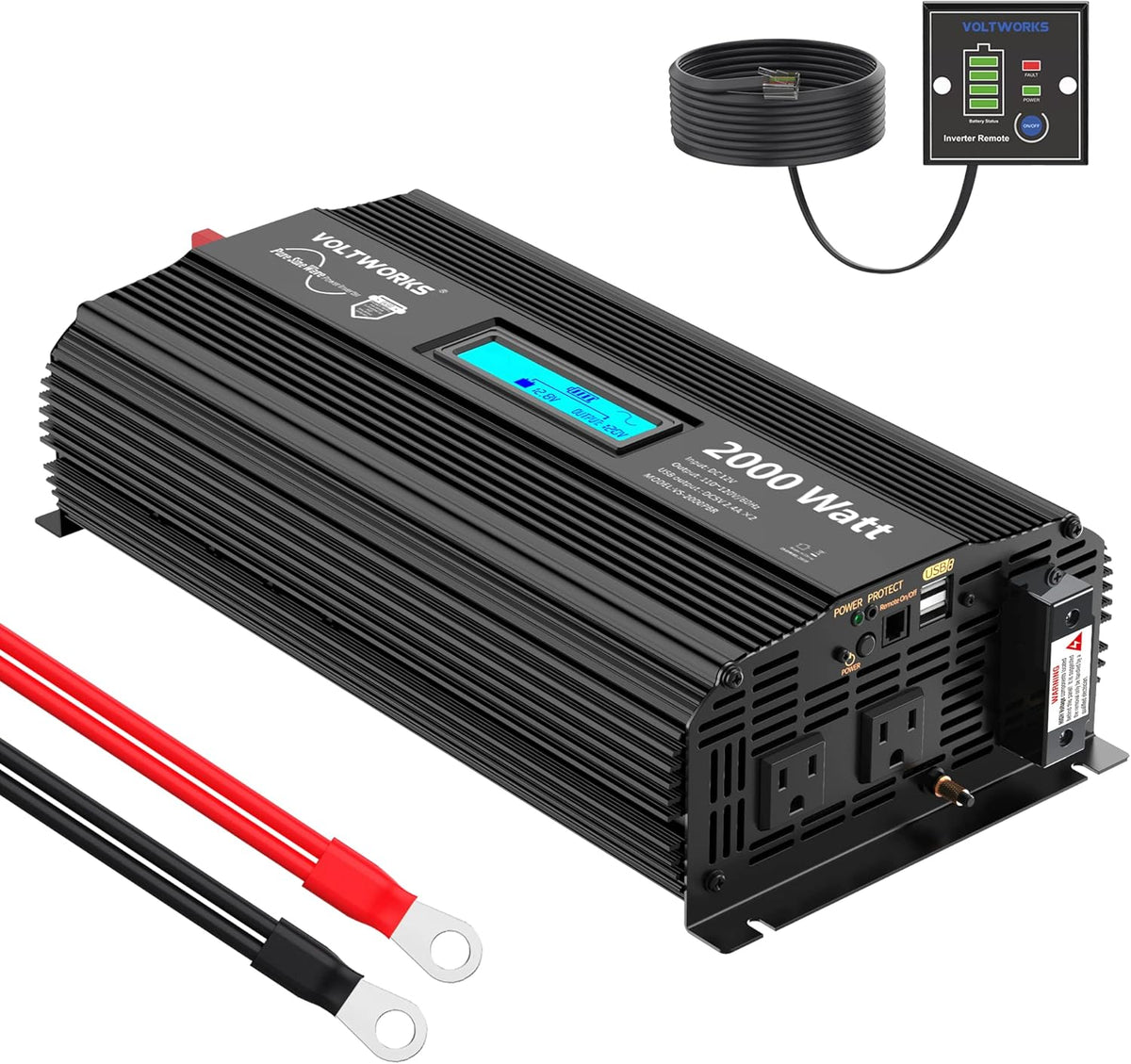 2000Watt DC 12V to 120V AC Car Power Inverter with 2 AC Outlets and LCD Display B261