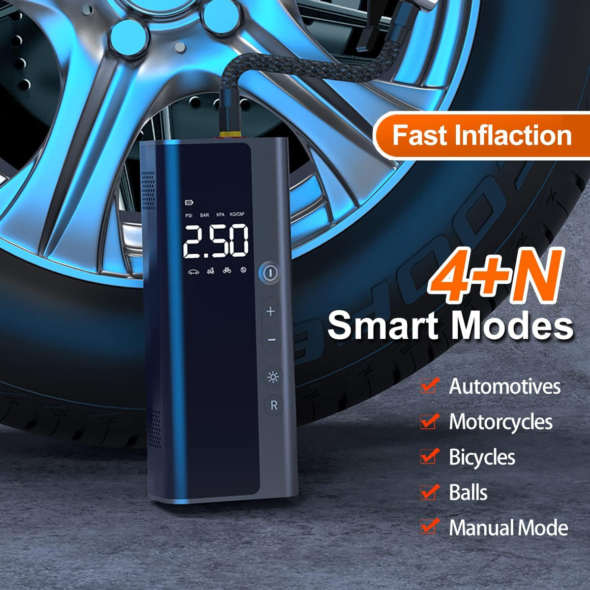 150 PSI Cordless Rechargable Tire Inflator with LED Light, Pack of 2 S68724