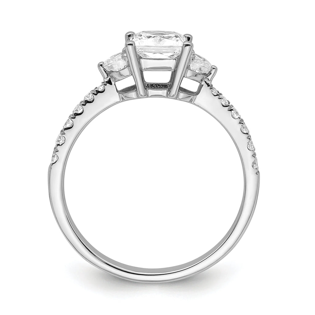 14k White Gold 3 Stone Half Moon/Princess Cut CZ Ring Q6959
