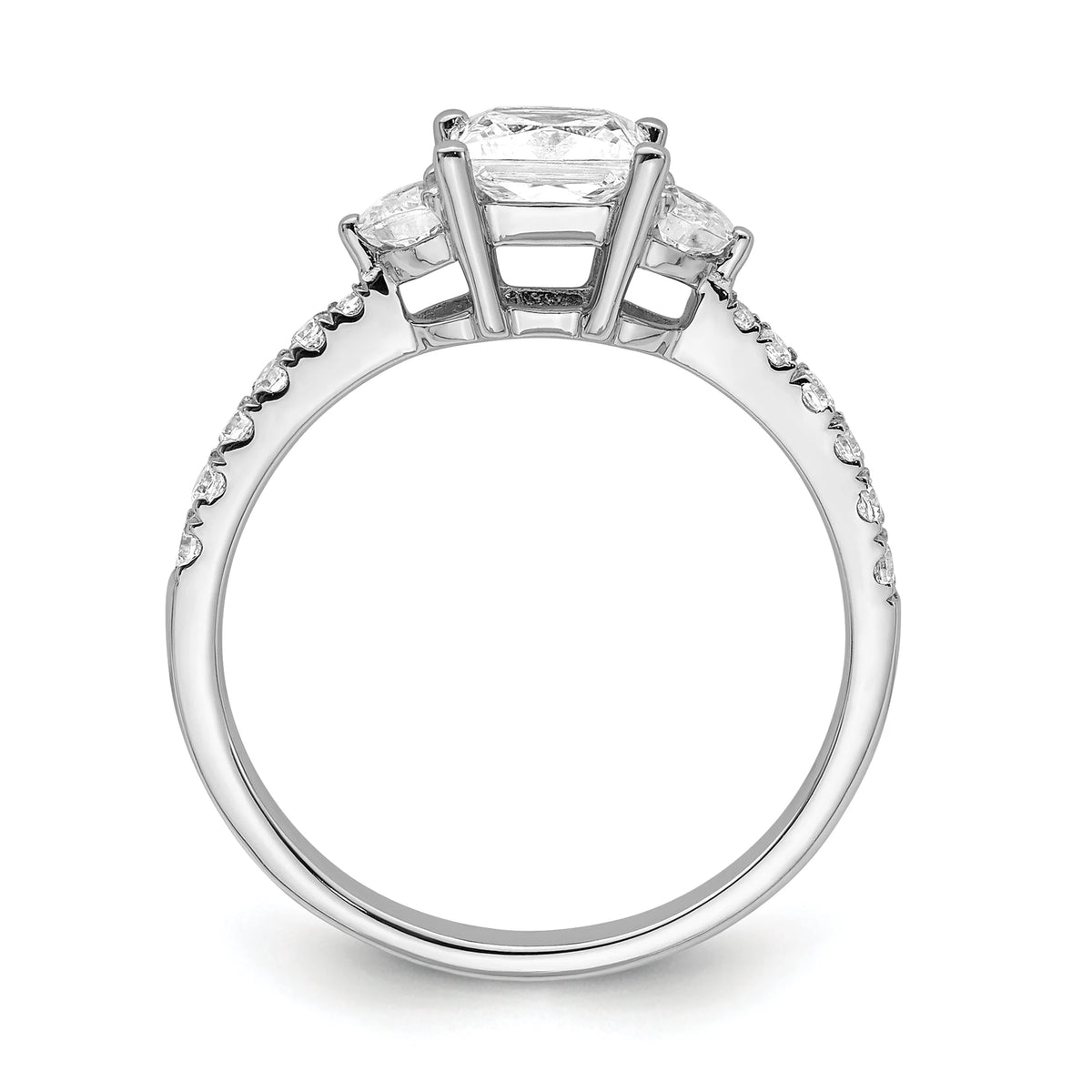 14k White Gold 3 Stone Half Moon/Princess Cut CZ Ring Q6959