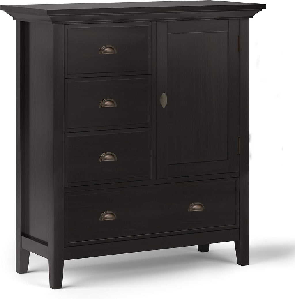 Solid Wood 39 Inch Wide Storage Cabinet in Light Golden Brown with 3 Small Drawers and 1 Large Drawer U443