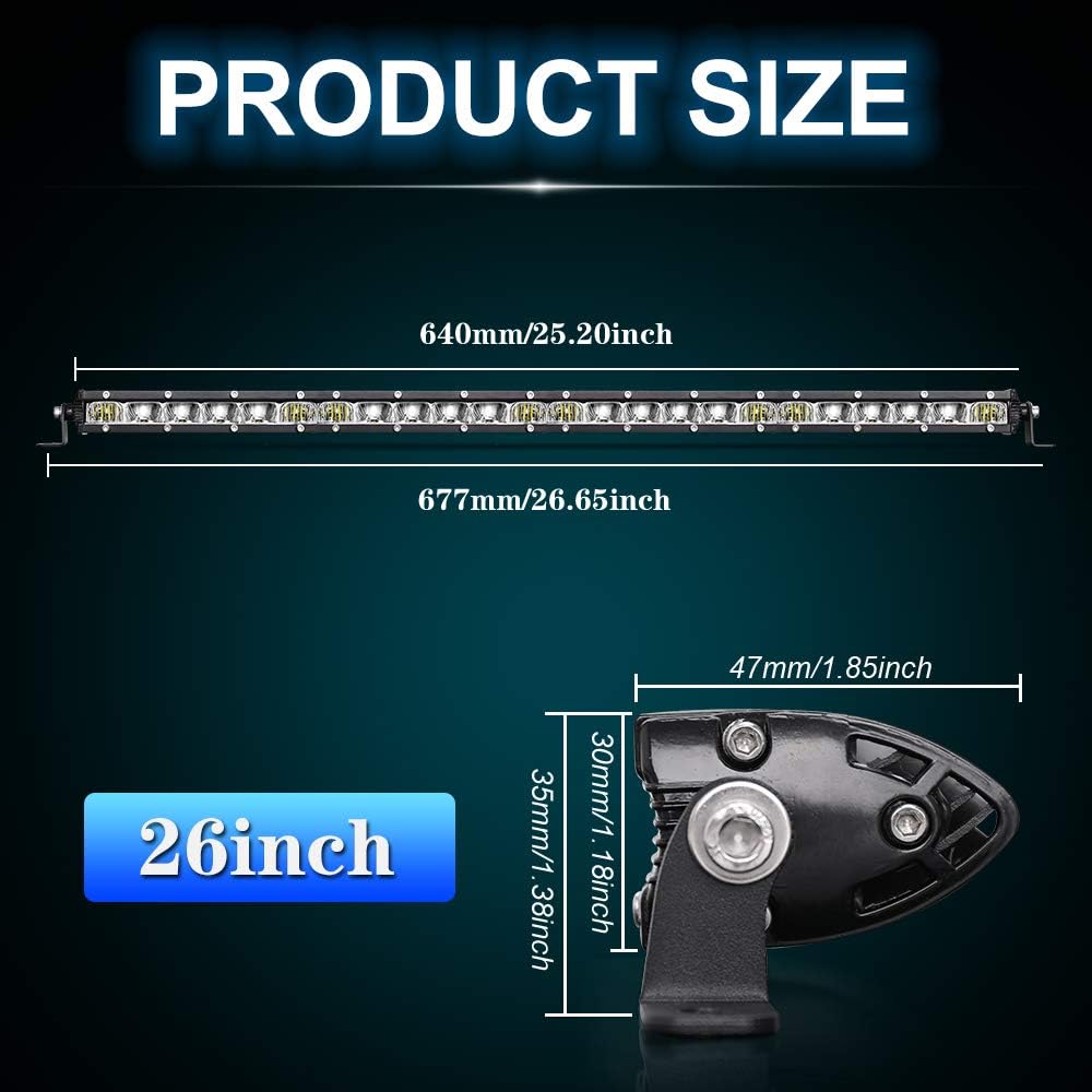 26 inch Single Row LED Light Bar Spot Flood Combo Beam 12V 24V Off Road Work Light W7934
