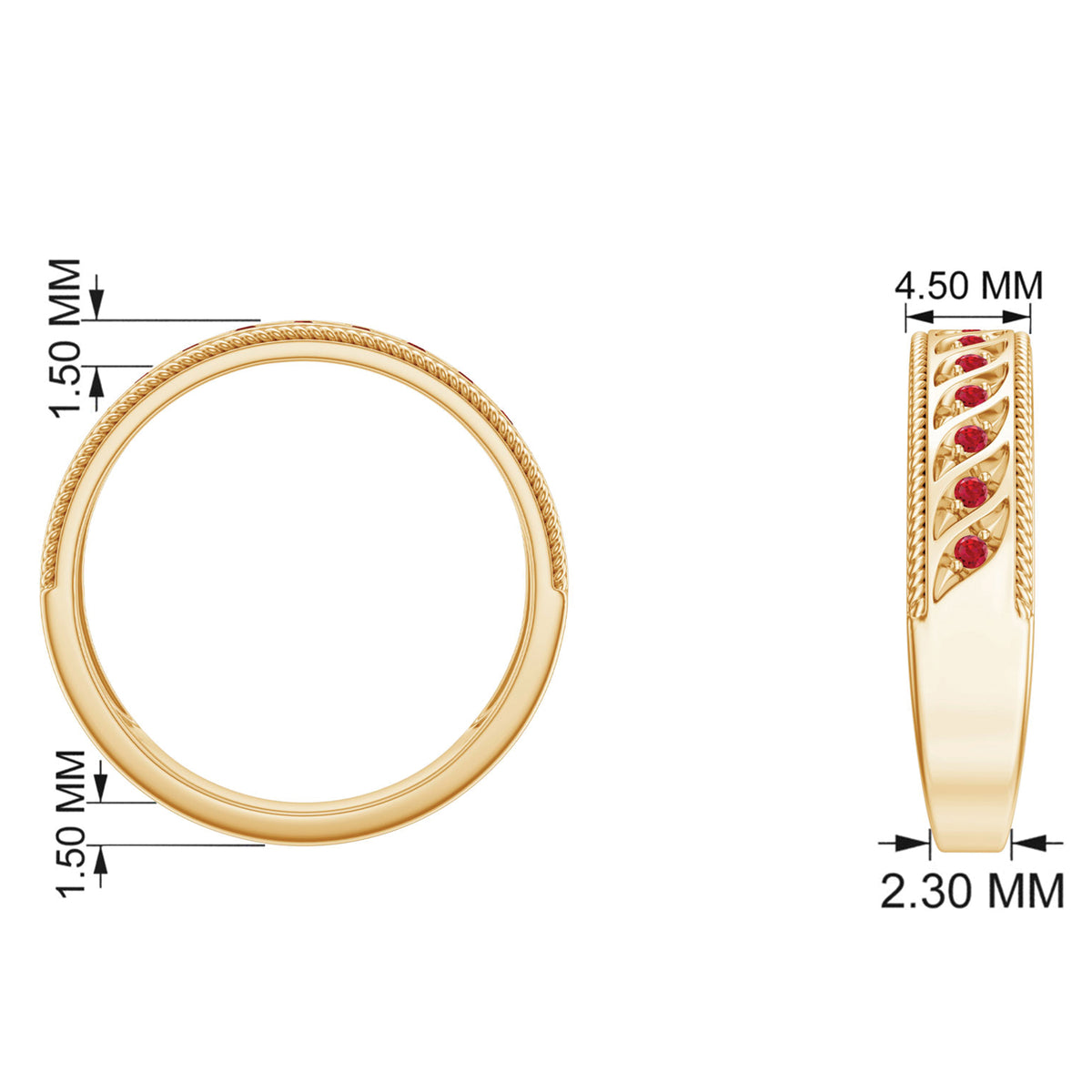 Lab Created Ruby Gold Band Ring, 925 Sterling Silver, US 4.00 J749536