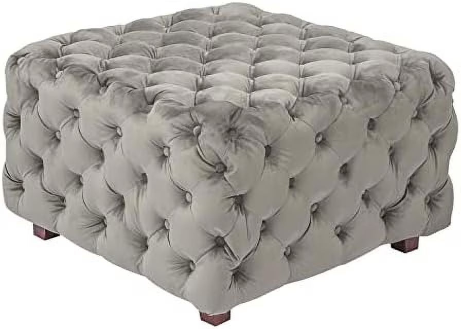 Gray Velvet Ottoman Bench Cube Foot Rest Stool Coffee Table 27.2" W B927