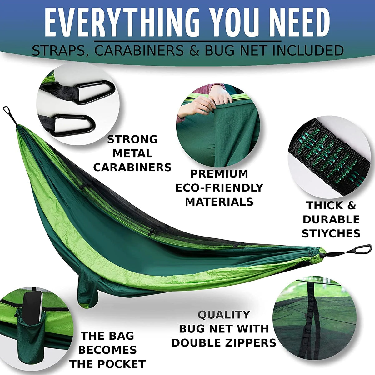 Camping Hammock with Mosquito Net and Tree Straps I96977