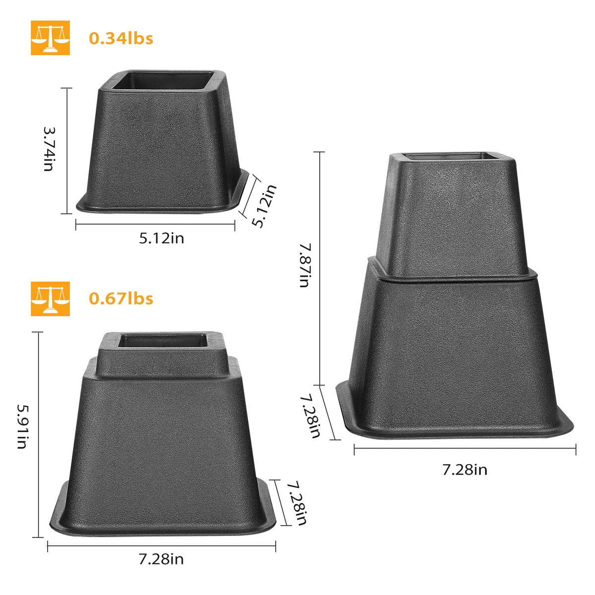Stackable Bed Lifters Heavy Duty Furniture Risers E656