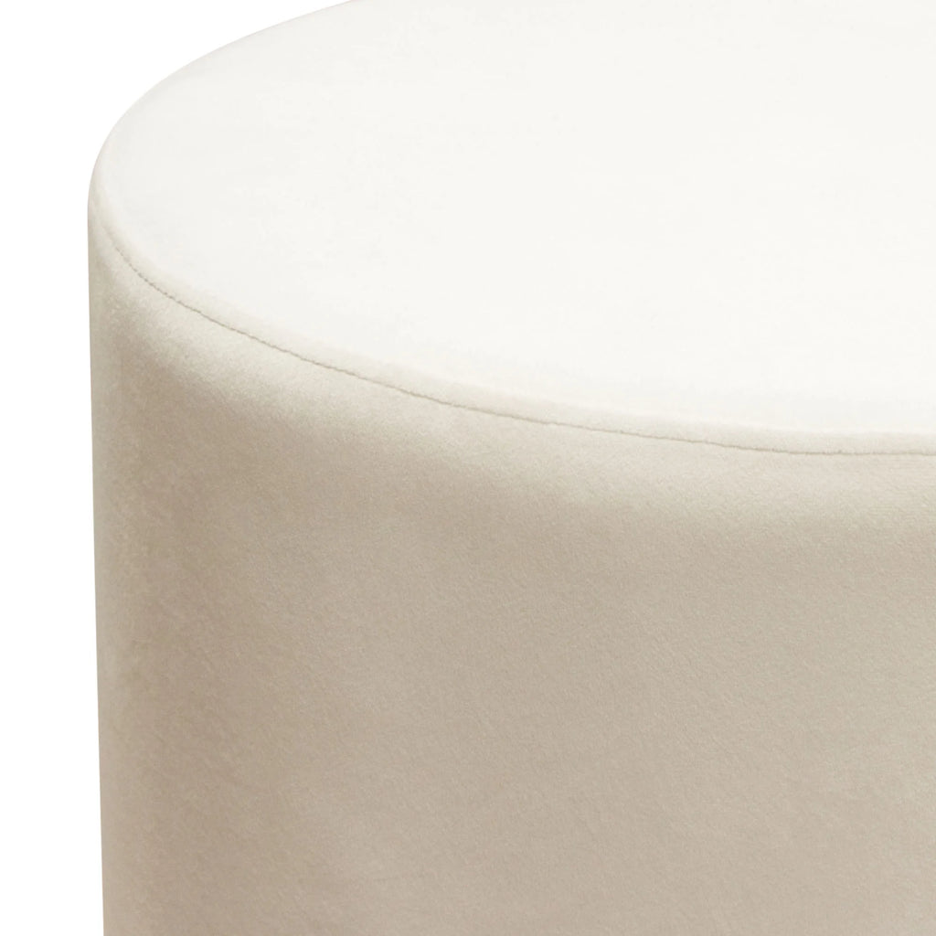 Cream Velvet Round Accent Ottoman with Gold Metal Band O1558