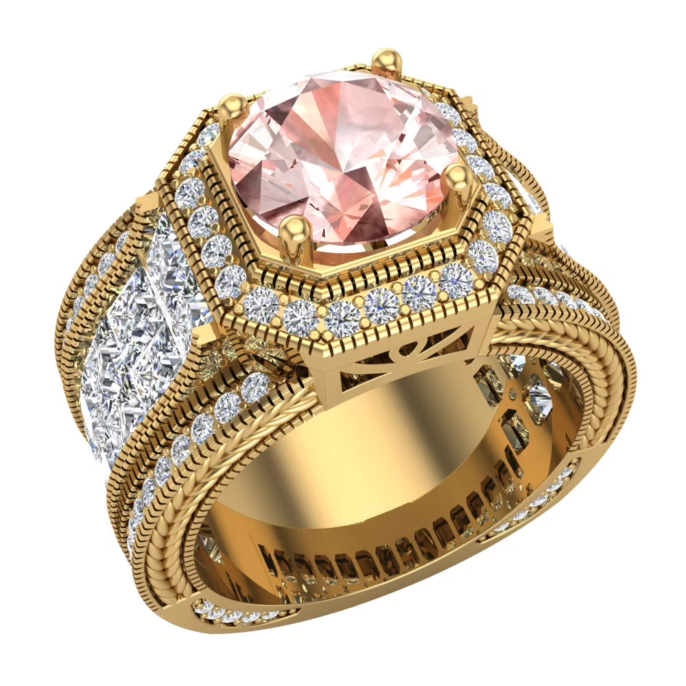 14K Gold Morganite Engagement Ring Halo 8.00 mm 6.85 carat X46183