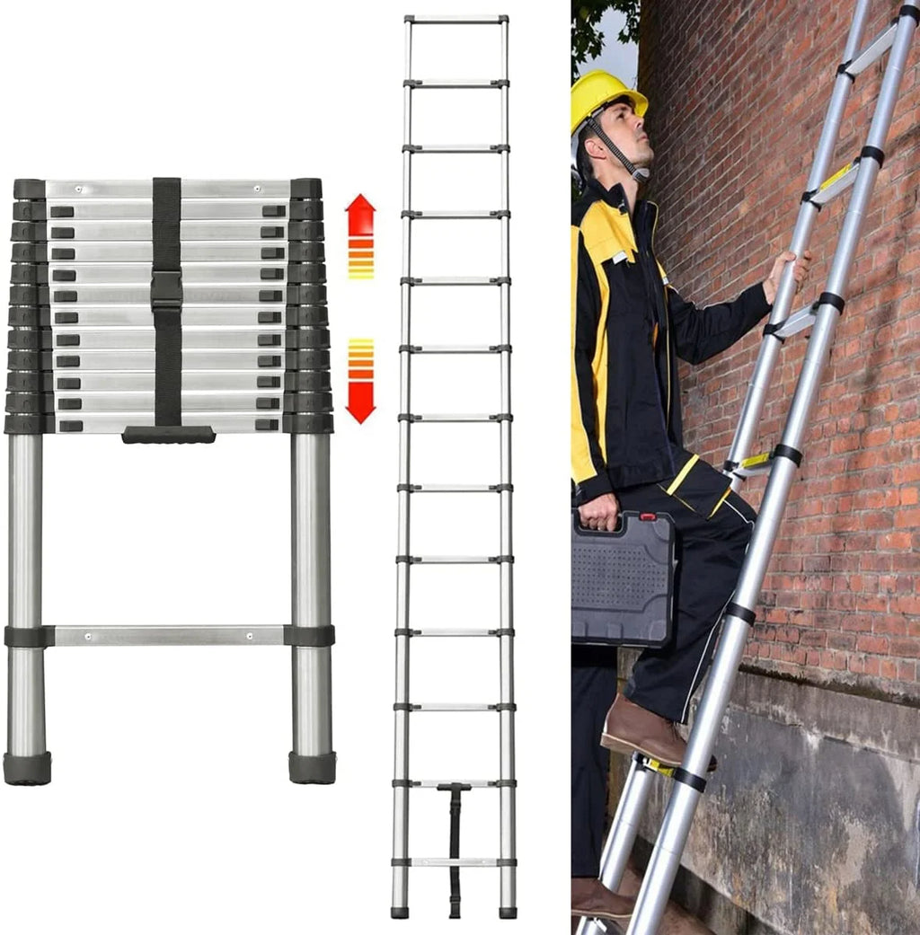 Telescoping Ladder 12.5FT Stainless Steel Extension Ladder O582014