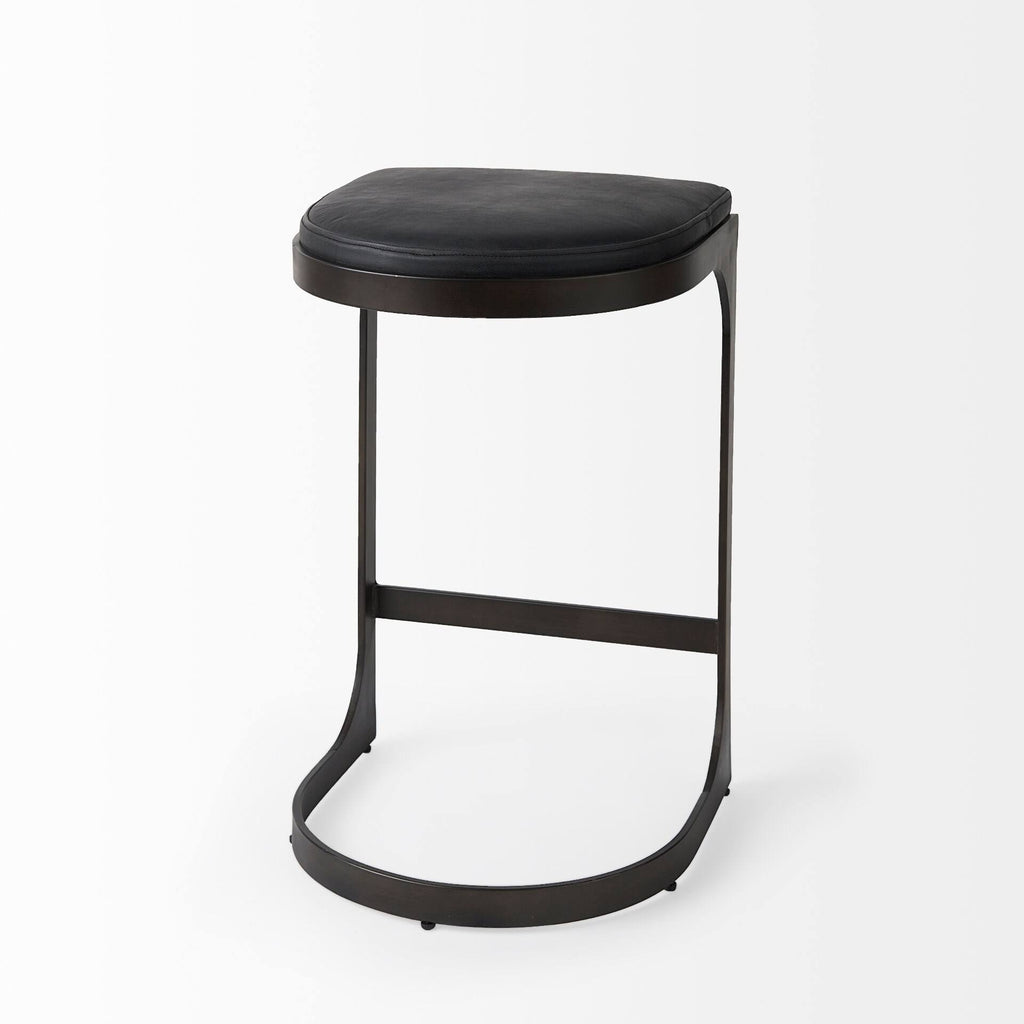 Dark Brown Leather Bar Stool with Metal Frame N5817