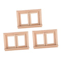 3 Pieces 1/12 Dollhouse DIY Unpainted 2-Pane Window Frame P11972