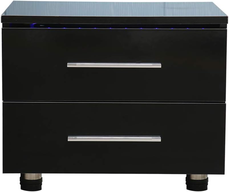 Black LED Nightstand with 2 Drawers Q400232