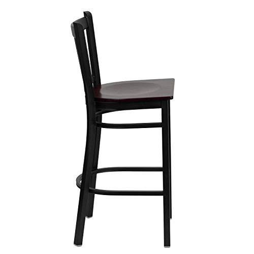 Black Vertical Back Metal Restaurant Barstool with Mahogany Wood Seat W2847