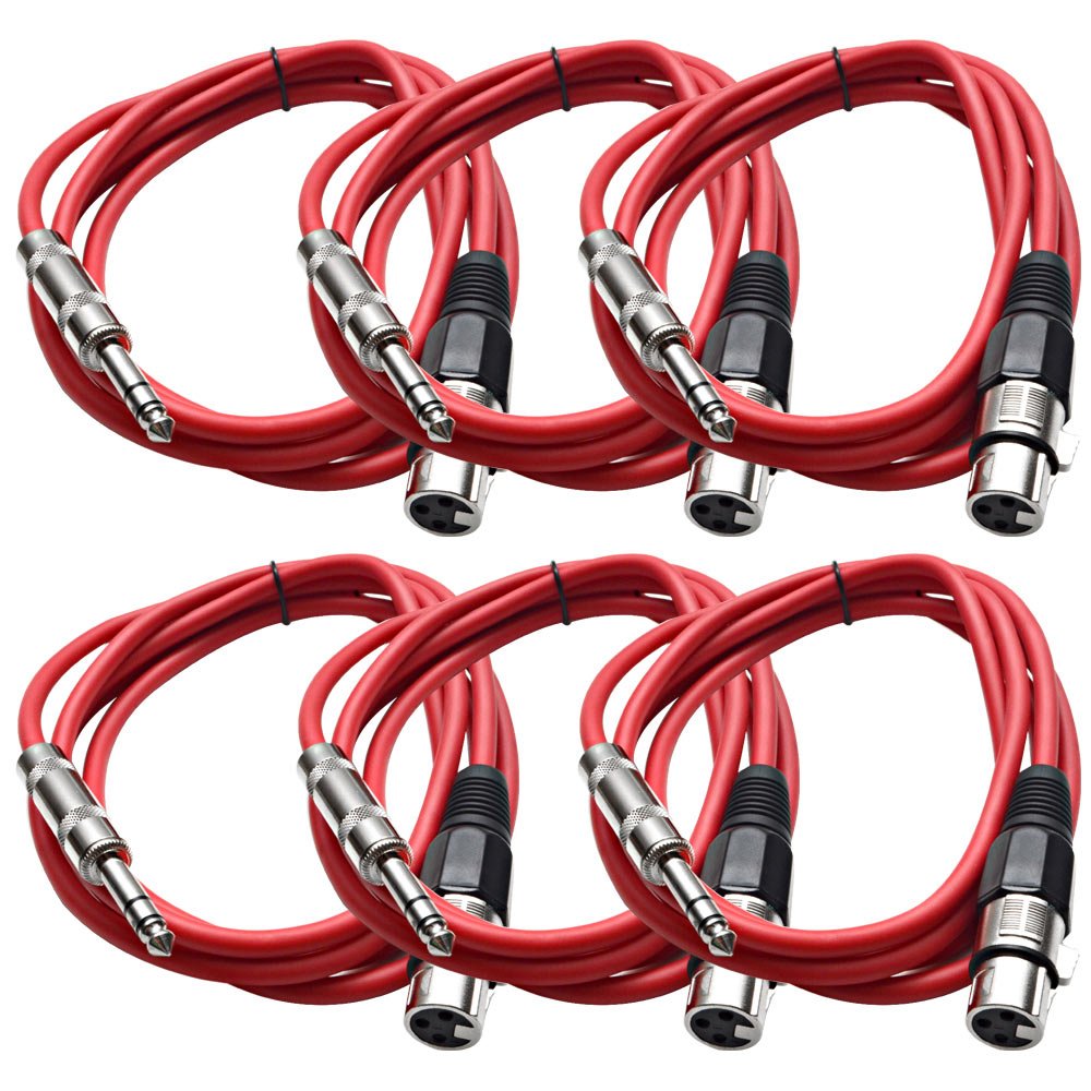 6 Pack of 25 Ft XLR Female to 1/4 TRS Patch Cable Snake Cords Balanced S1535