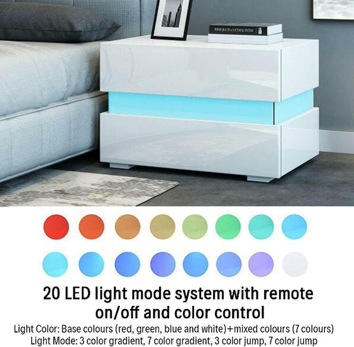 White 2 Drawer LED Nightstand L652010