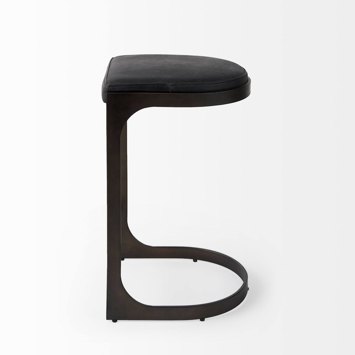 Dark Brown Leather Bar Stool with Metal Frame N5817