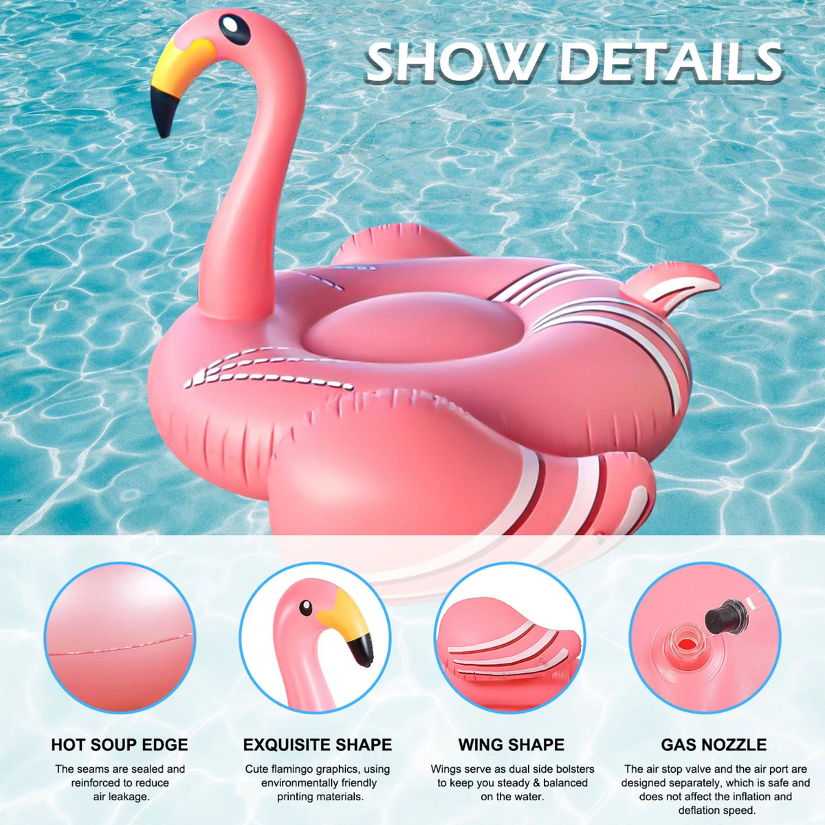 Pink Inflatable Flamingo Swimming Pool Floating Raft H495958