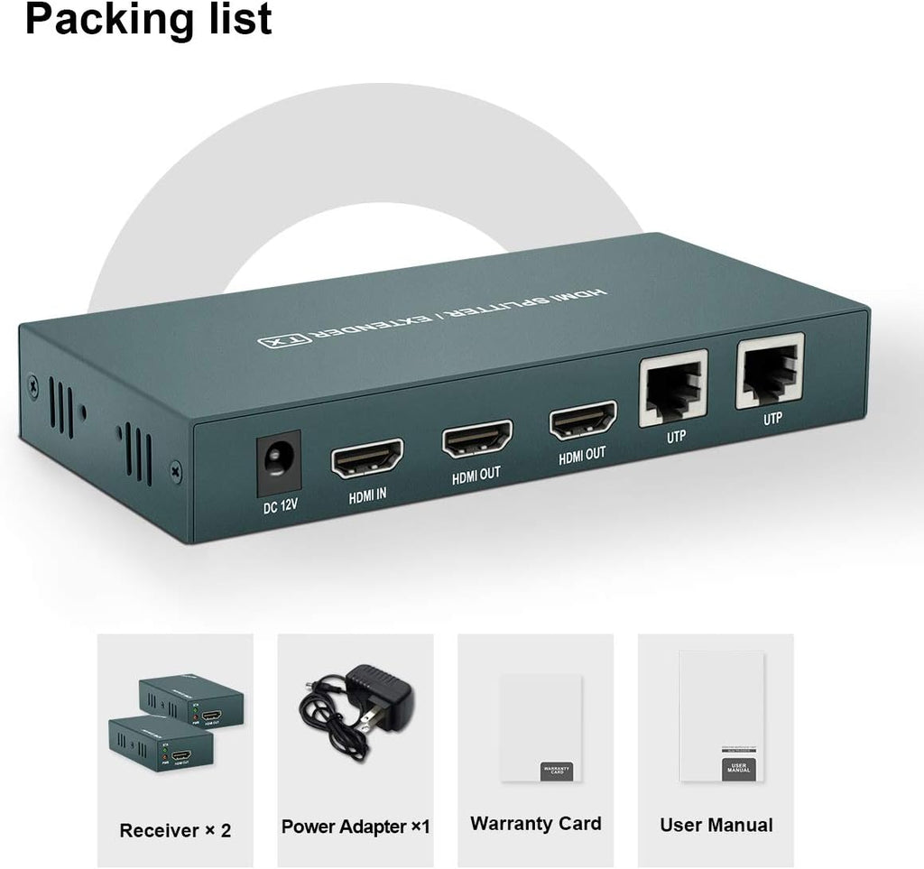 HDMI Extender Splitter 1x2, 165ft (50m) Over CAT5e/CAT6/CAT7, Pack of 2 O4675