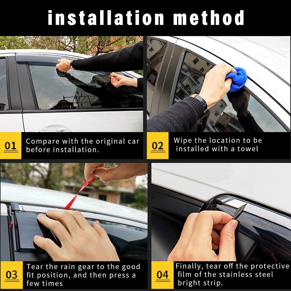 4Pcs Smoke Car Window Visors Rain Guard Tape-On Mount W60962