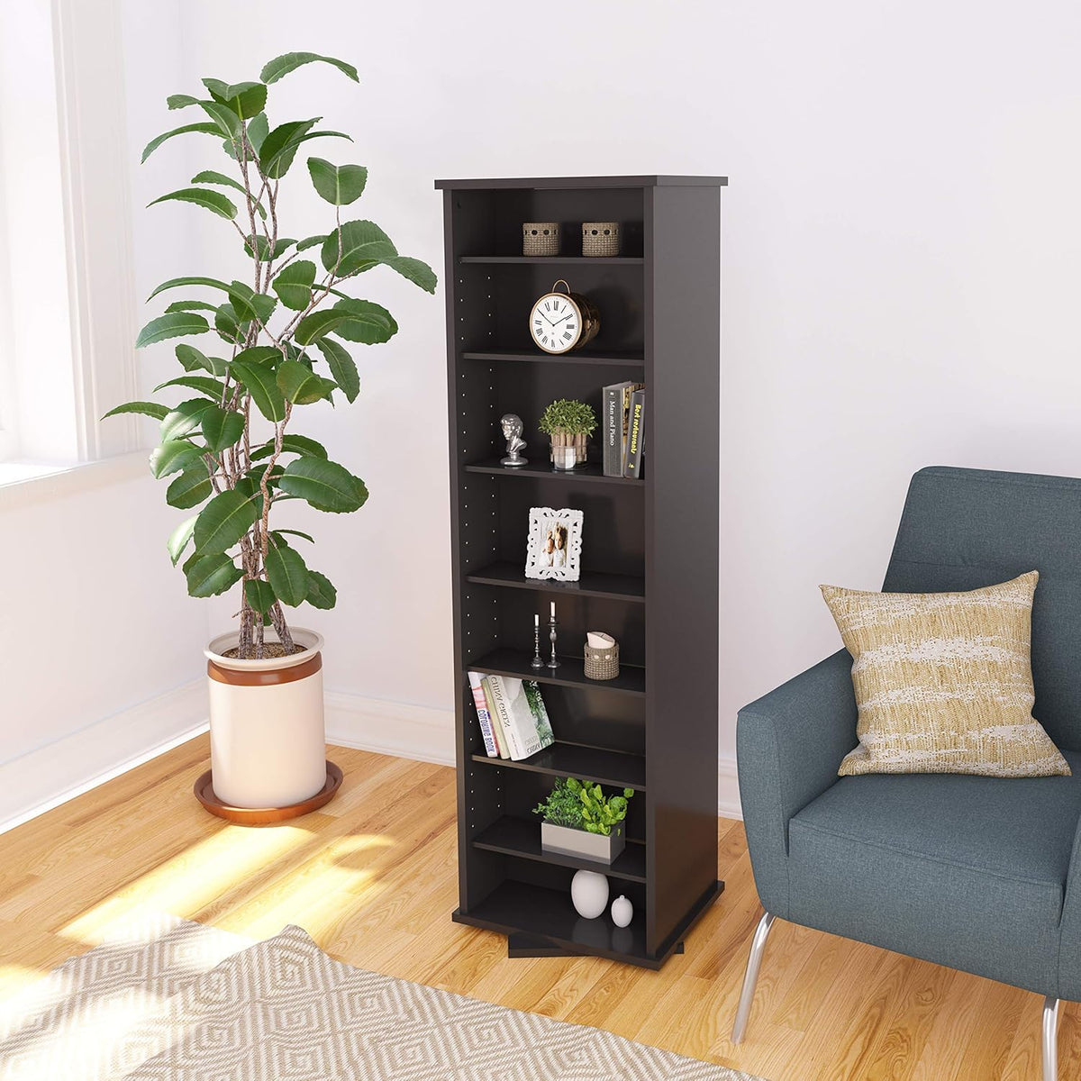 Black Two-Sided Spinning Tower Storage Cabinet J64978