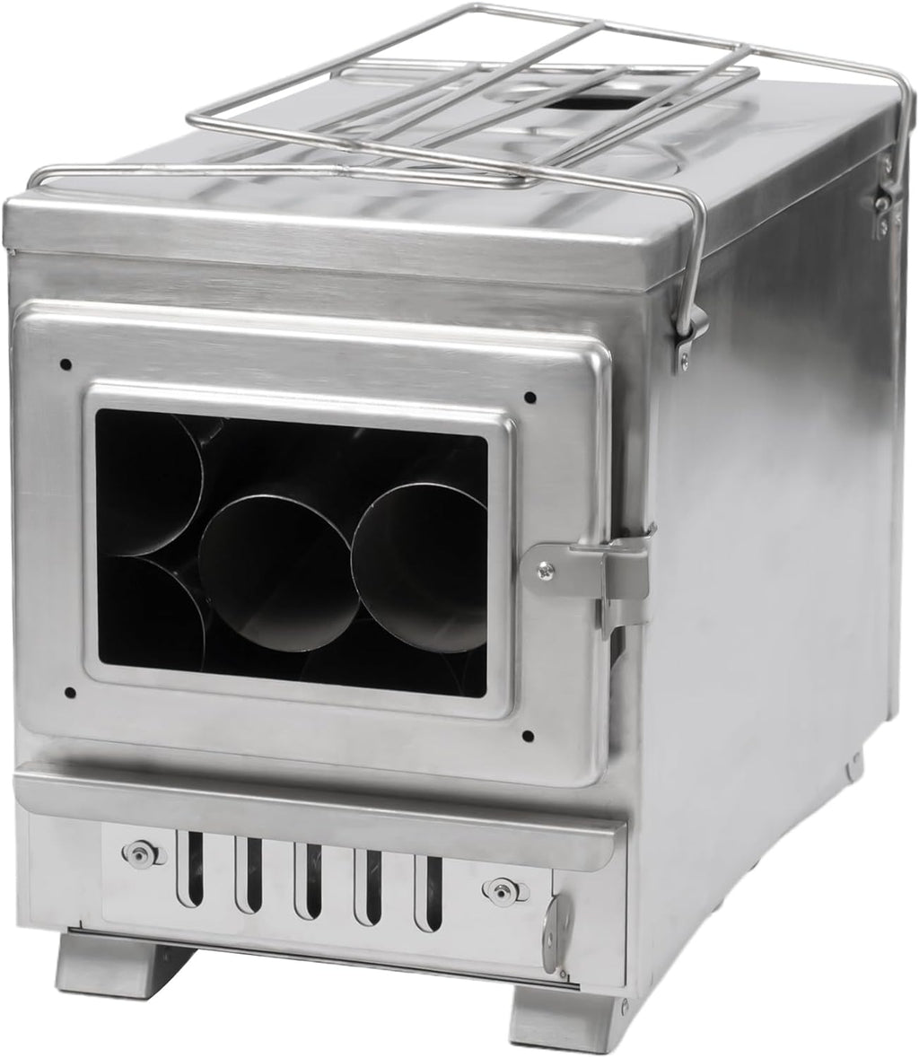 Camping Tent Stove with Large Firebox, View Glass, Pipes and Slide Air Intake Valve V41661