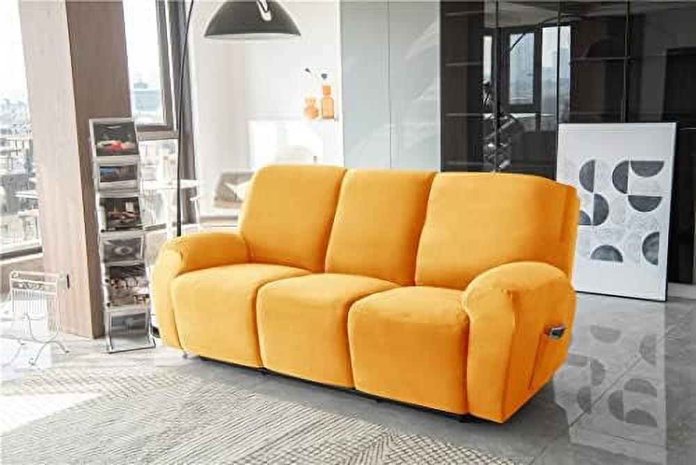 Velvet Recliner Sofa Slipcover 8 Pieces with Side Pocket C251490
