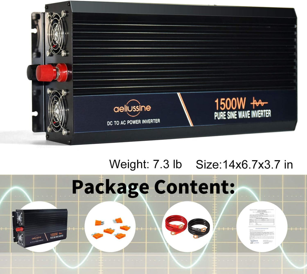 1500 Watt Pure Sine Wave Power Inverter 12V DC to AC 110V 120V with LCD Display Remote Switch F8975