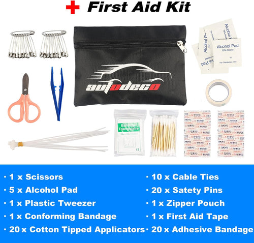 118 Pieces Car Emergency Kit with Jumper Cables, Air Compressor, Tow Strap, Hammer, Shovel E70236